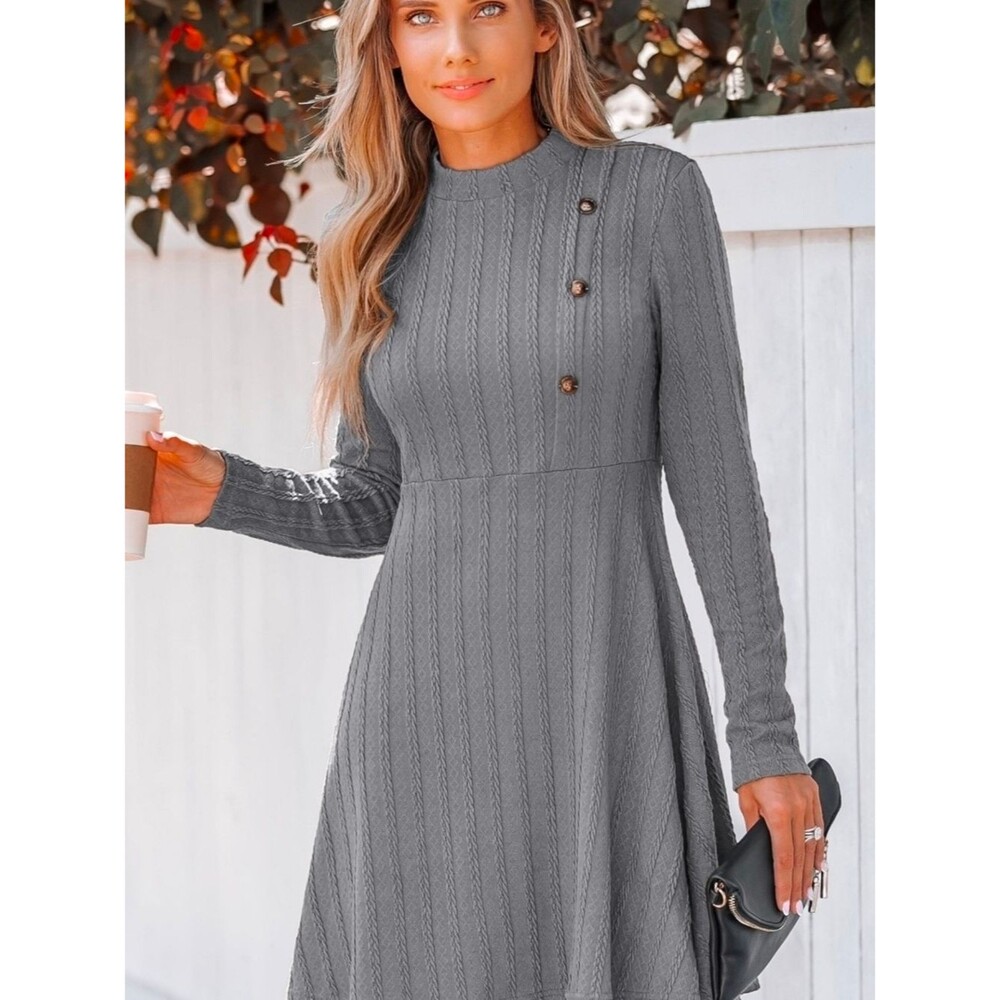 0172 Cupshe Grey Round Neck Long Sleeve Mini Dress